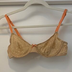 BCBG Beige Bra with Orange Straps and Heart Mesh